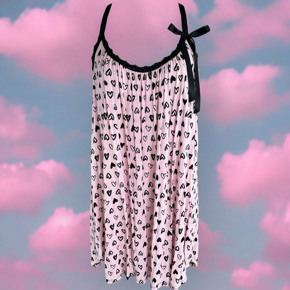 Hanky Panky Other - Hanky Panky Pink Black Chemise Nightgown Hearts Bow 1X New WITHOUT Tags